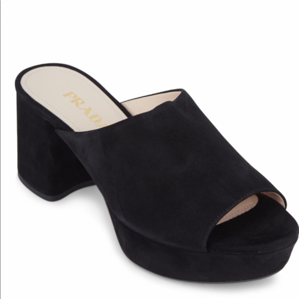 Prada Black Suede Platform Mules 39.5